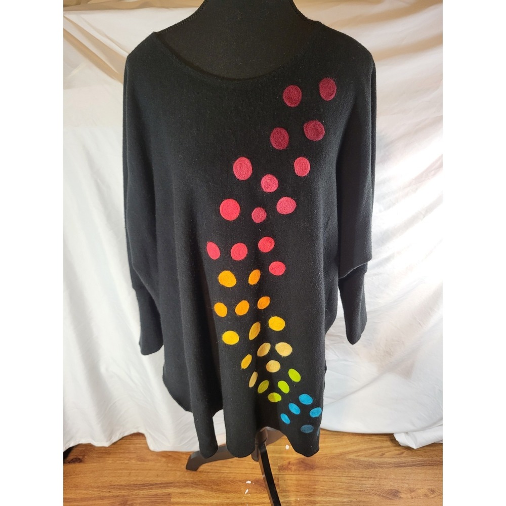 NP Naturalnie Podlasek Art to Wear Black  Embroidered Marled Tunic Sweater S